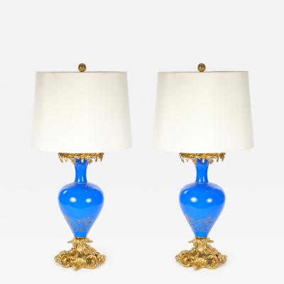 Antique French Painted Glass Table Lamp Gilt Bronze Mounts Mid 19th Century