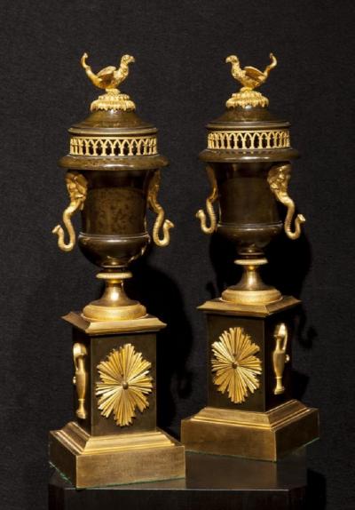 Antique French Pair of Bronze and Ormolu Empire Cassolettes