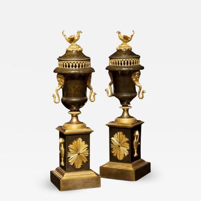 Antique French Pair of Bronze and Ormolu Empire Cassolettes