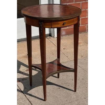 Antique French Parquetry Inlaid Louis XVI Round Side Table