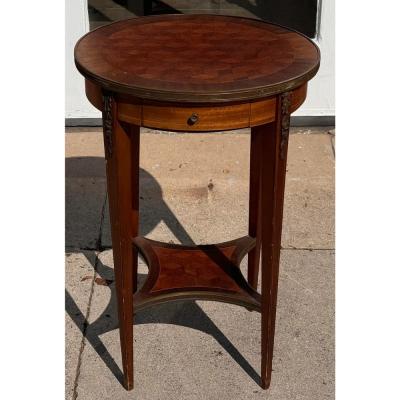 Antique French Parquetry Inlaid Louis XVI Round Side Table