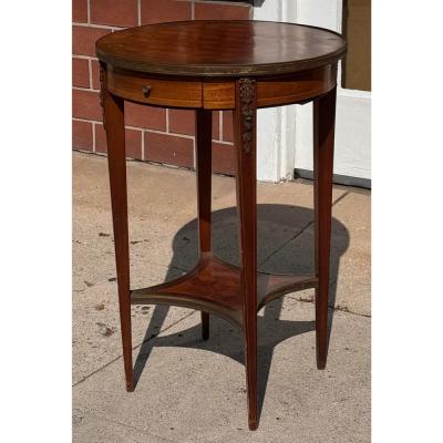 Antique French Parquetry Inlaid Louis XVI Round Side Table