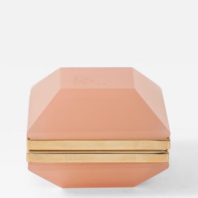 Antique French Pink Beveled Square Opaline Box Early 20th C 