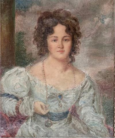 Antique French Portrait Painting of Beautiful Woman