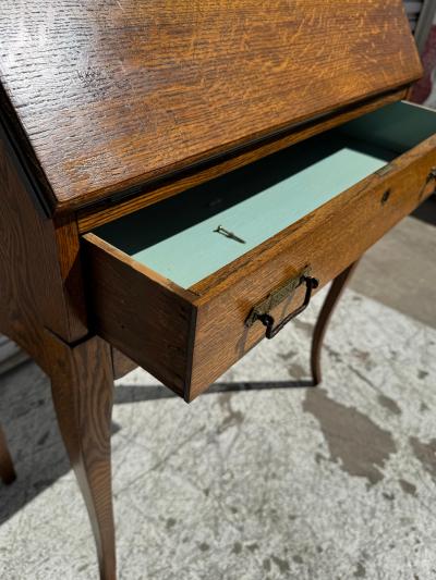 Antique French Provencial Style Quarter Sawn Oak Drop Front Secretary