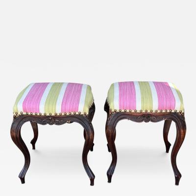 Antique French Provincial Carved Walnut Footstools a Pair