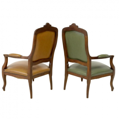 Antique French Provincial Louis XV Style Fauteuils Arm Chairs a Pair