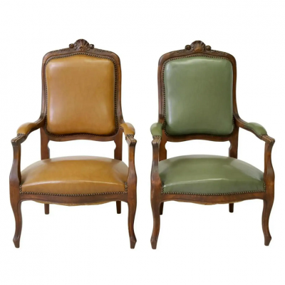 Antique French Provincial Louis XV Style Fauteuils Arm Chairs a Pair