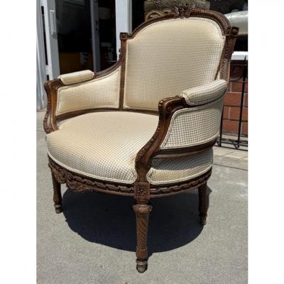 Antique French Provincial Louis XVI Petite Bergere Fruitwood Arm Chair 1 of 2