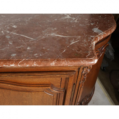 Antique French Provincial Style Marble Top Carved Oak Buffet