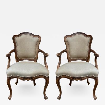 Antique French Provincial Style Petit Fauteuil Arm Chairs a Pair