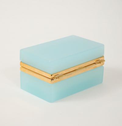 Antique French Robins Egg Blue Opaline Small Rectangular Box 1900