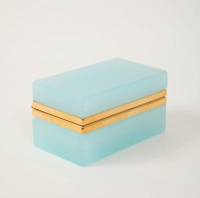 Antique French Robins Egg Blue Opaline Small Rectangular Box 1900