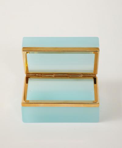 Antique French Robins Egg Blue Opaline Small Rectangular Box 1900