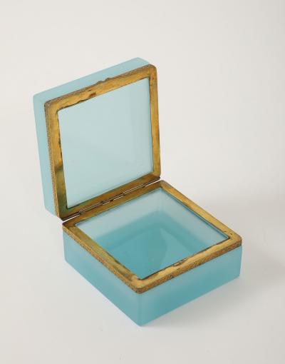 Antique French Robins Egg Blue Opaline Square Box with Fancy Mounts 1900