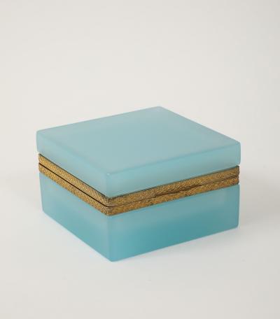 Antique French Robins Egg Blue Opaline Square Box with Fancy Mounts 1900
