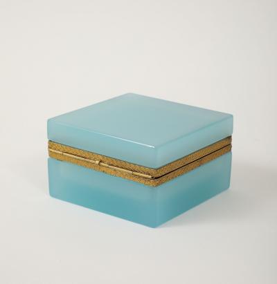Antique French Robins Egg Blue Opaline Square Box with Fancy Mounts 1900