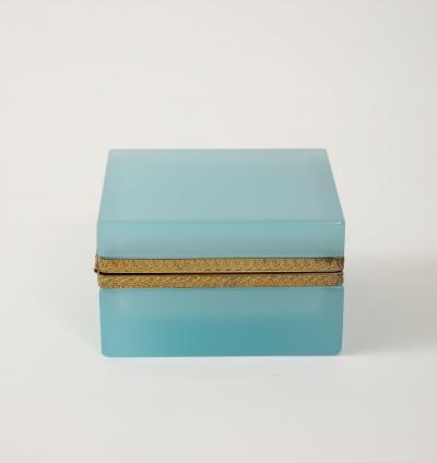 Antique French Robins Egg Blue Opaline Square Box with Fancy Mounts 1900