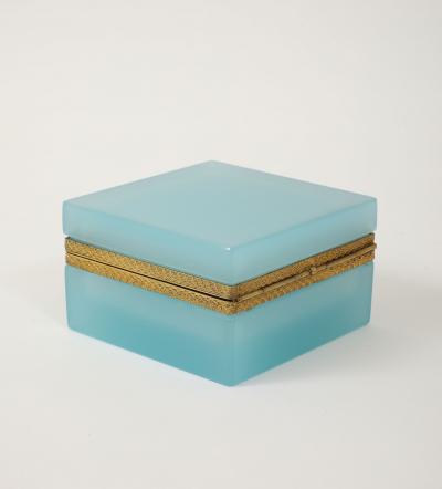 Antique French Robins Egg Blue Opaline Square Box with Fancy Mounts 1900
