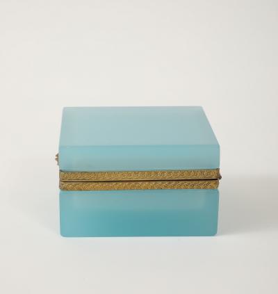 Antique French Robins Egg Blue Opaline Square Box with Fancy Mounts 1900