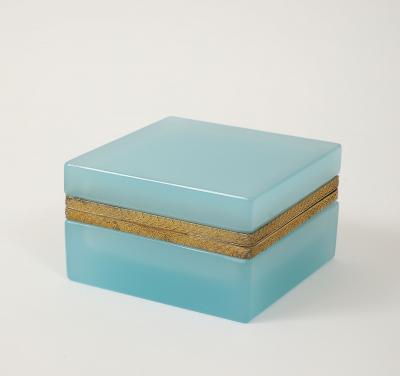 Antique French Robins Egg Blue Opaline Square Box with Fancy Mounts 1900
