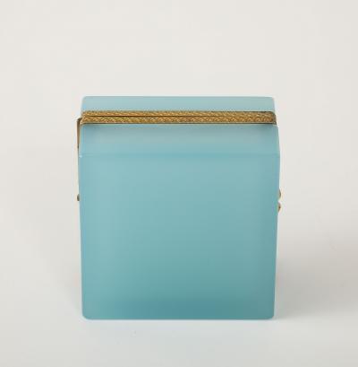 Antique French Robins Egg Blue Opaline Square Box with Fancy Mounts 1900