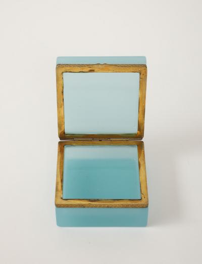 Antique French Robins Egg Blue Opaline Square Box with Fancy Mounts 1900