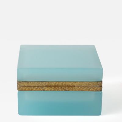 Antique French Robins Egg Blue Opaline Square Box with Fancy Mounts 1900