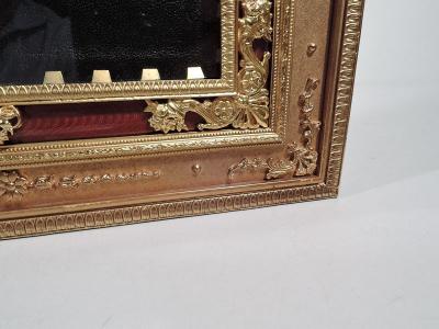 Antique French Rococo Gilt Bronze and Red Enamel Picture Frame
