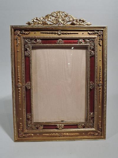 Antique French Rococo Gilt Bronze and Red Enamel Picture Frame