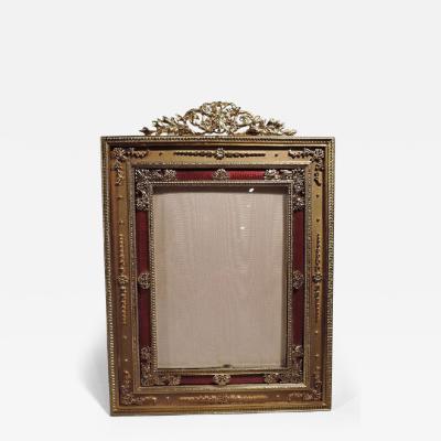 Antique French Rococo Gilt Bronze and Red Enamel Picture Frame