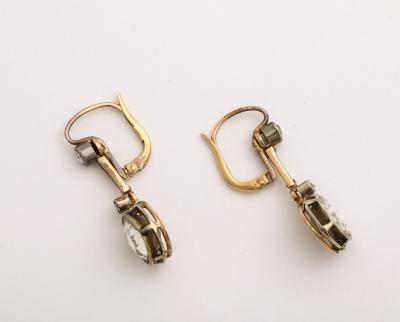Antique French Rose Cut Diamond Gold Dangle Earrings