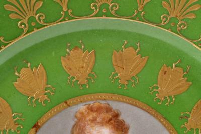 Antique French Sevres Hand Painted Gilt Porcelain Portrait Plate