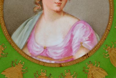 Antique French Sevres Hand Painted Gilt Porcelain Portrait Plate