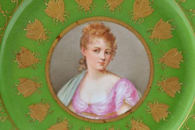 Antique French Sevres Hand Painted Gilt Porcelain Portrait Plate