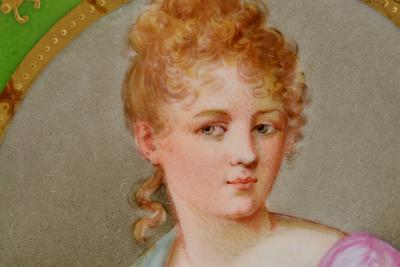Antique French Sevres Hand Painted Gilt Porcelain Portrait Plate
