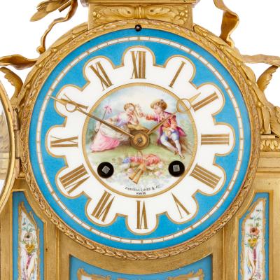 Antique French Sevres style porcelain and gilt bronze mantel clock
