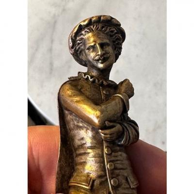 Antique French Silver Bronze Sculpture of a Dandy