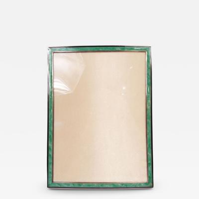Antique French Silver Picture Frame with Green Marbleized Enamel