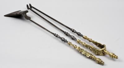 Antique French Steel and Cast Brass Firetools Circa 1850