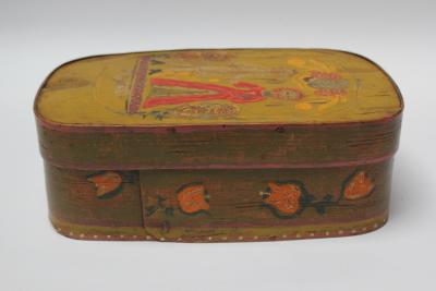 Antique French Storage Box with Hand Painted Clown Motif