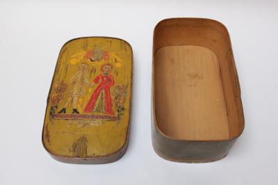 Antique French Storage Box with Hand Painted Clown Motif