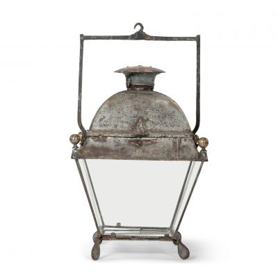 Antique French Tole Glass Paneled Barn Lantern