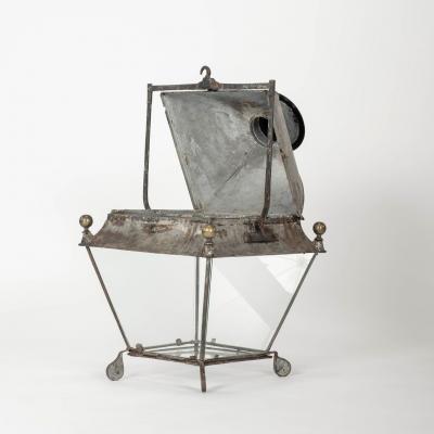 Antique French Tole Glass Paneled Barn Lantern