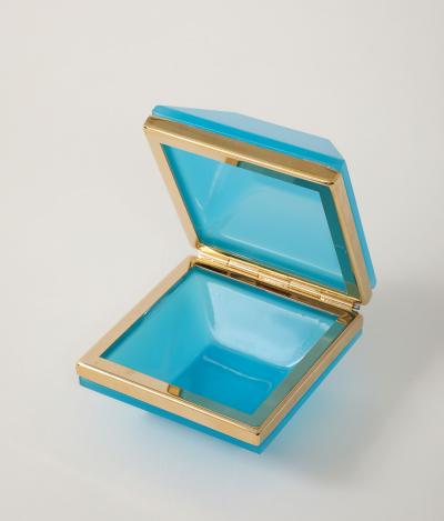 Antique French Turquoise Opaline Hexagonal Box