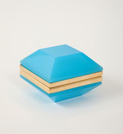 Antique French Turquoise Opaline Hexagonal Box