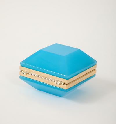 Antique French Turquoise Opaline Hexagonal Box
