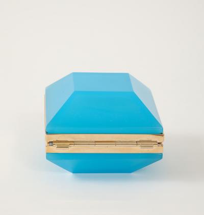 Antique French Turquoise Opaline Hexagonal Box