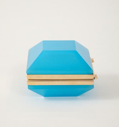 Antique French Turquoise Opaline Hexagonal Box
