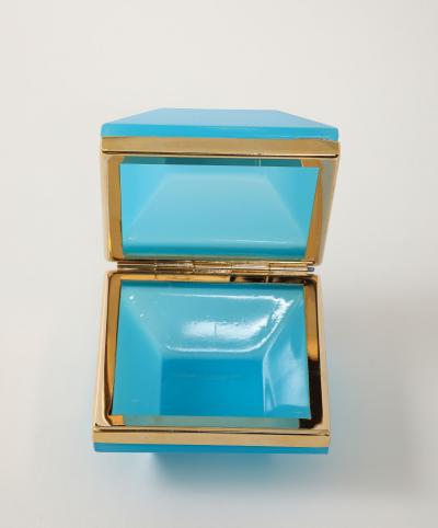 Antique French Turquoise Opaline Hexagonal Box